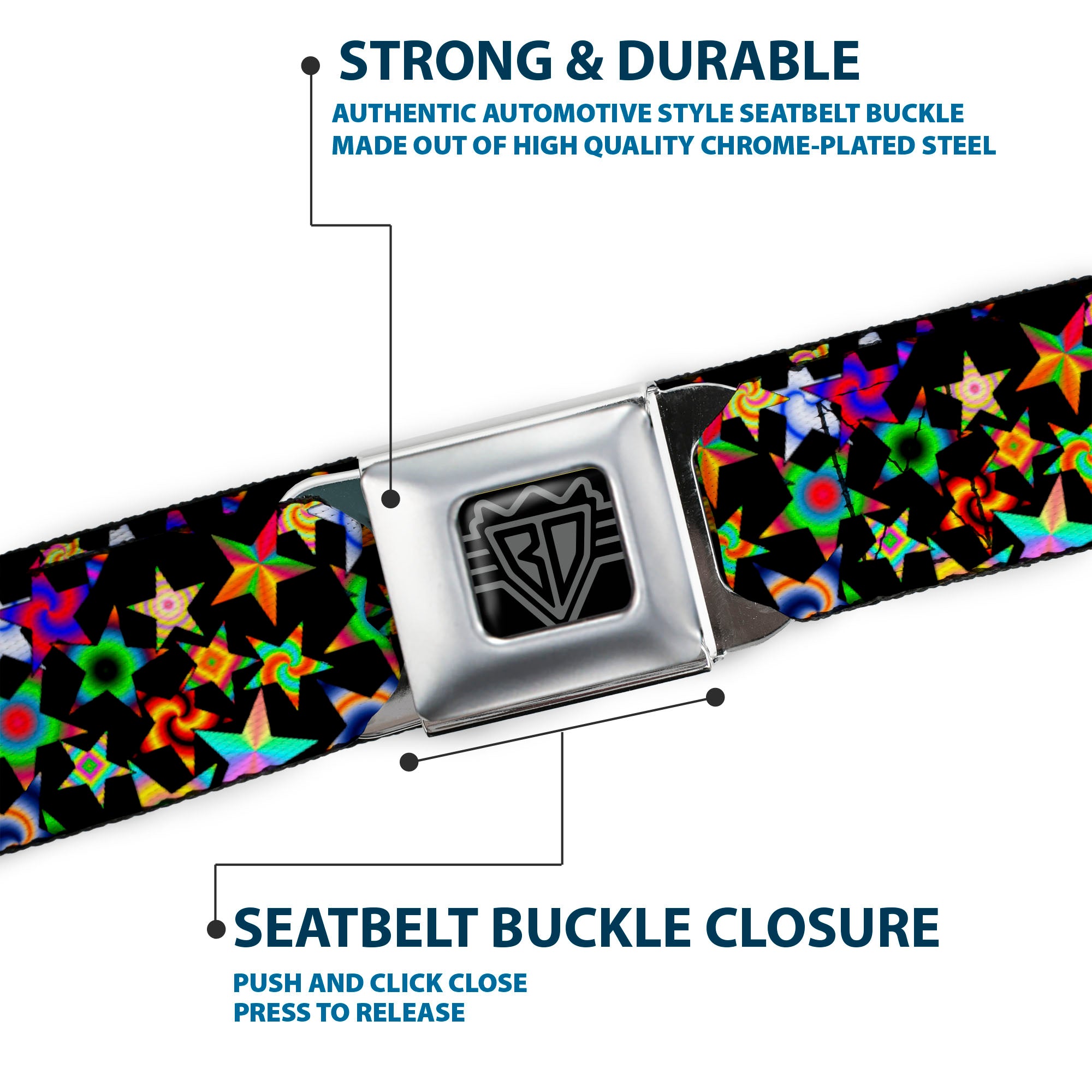 BD Wings Logo CLOSE-UP Full Color Black Silver Seatbelt Belt - Kaleidostarz Webbing Seatbelt Belts Buckle-Down