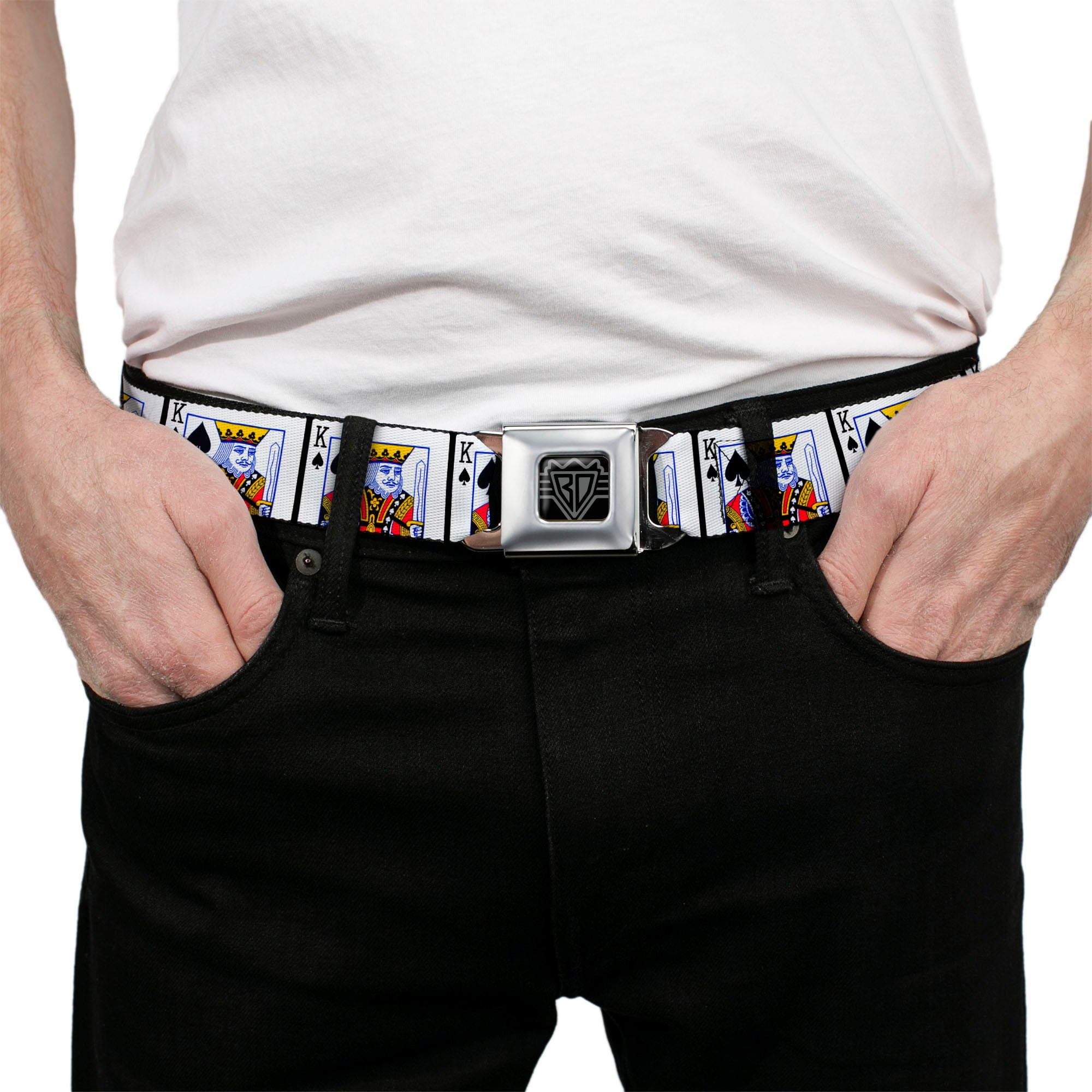 BD Wings Logo CLOSE-UP Full Color Black Silver Seatbelt Belt - King of Spades Webbing Seatbelt Belts Buckle-Down