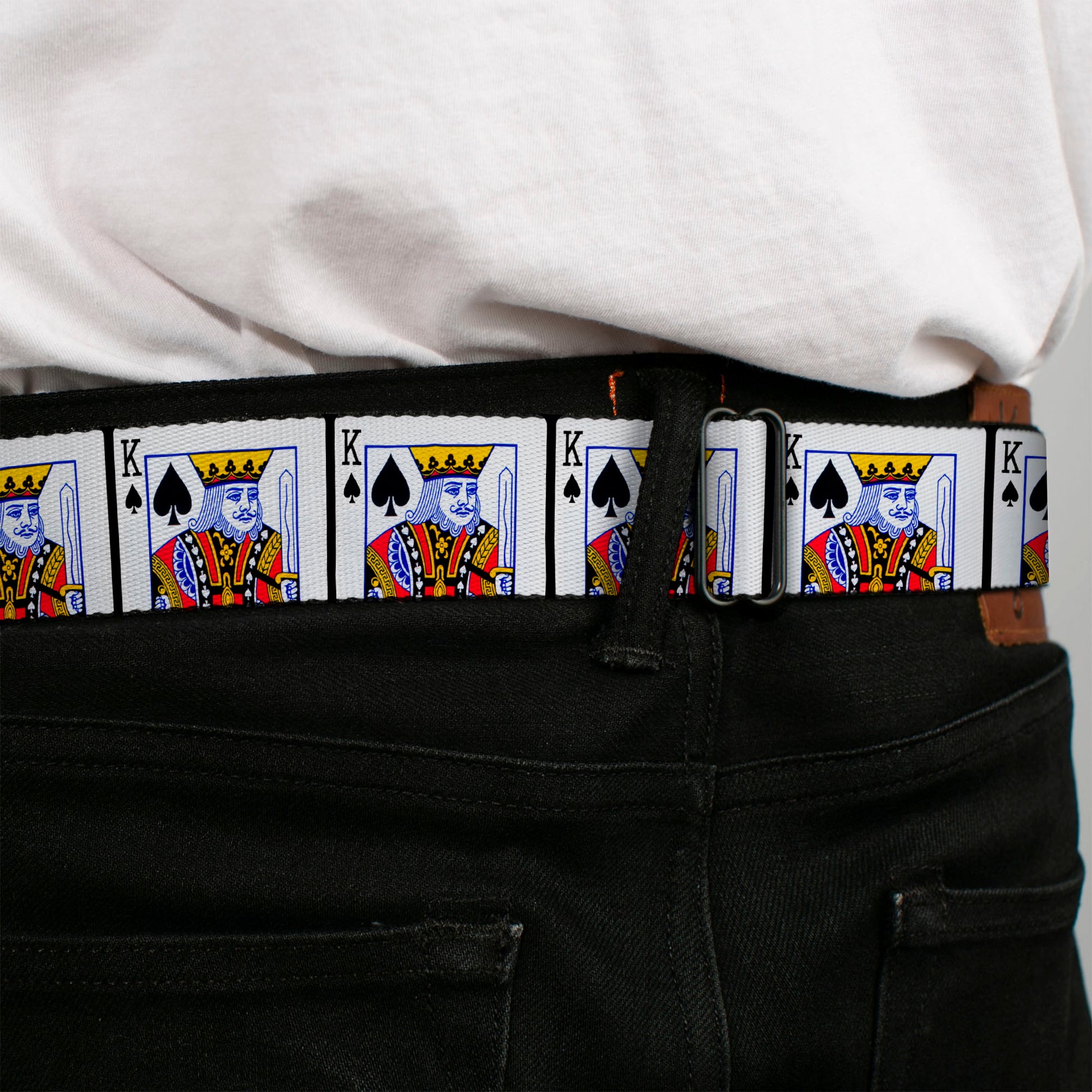 BD Wings Logo CLOSE-UP Full Color Black Silver Seatbelt Belt - King of Spades Webbing Seatbelt Belts Buckle-Down