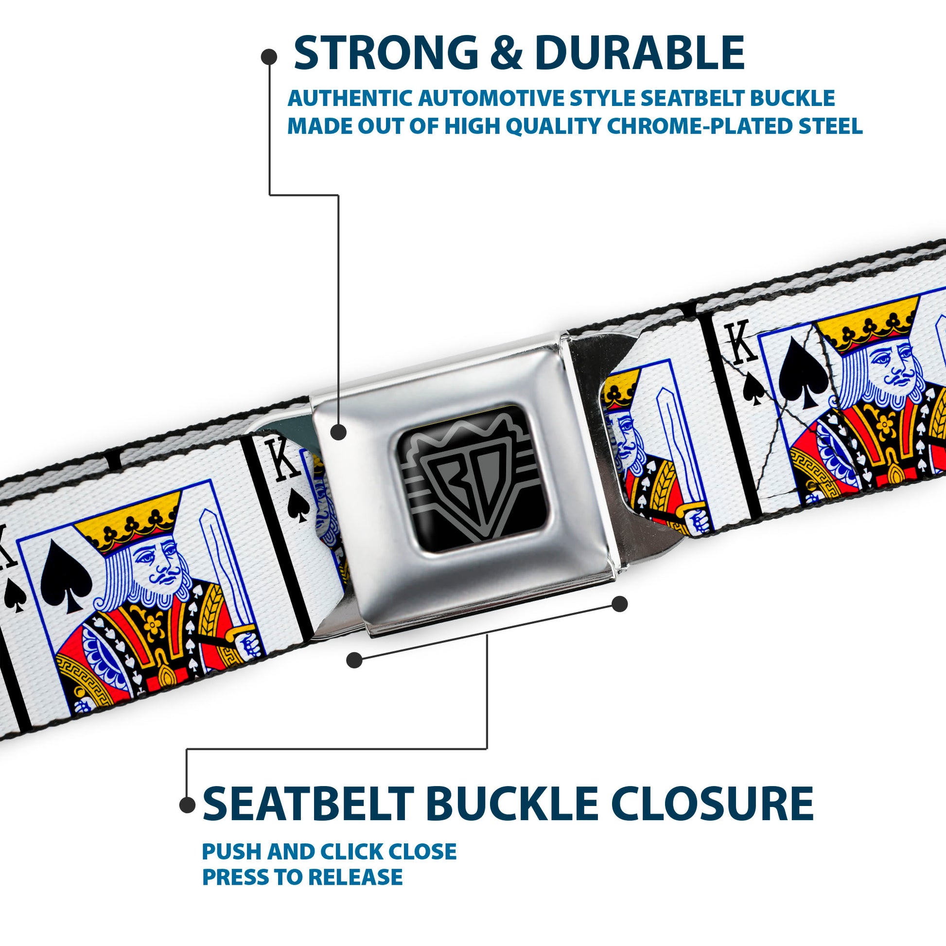 BD Wings Logo CLOSE-UP Full Color Black Silver Seatbelt Belt - King of Spades Webbing Seatbelt Belts Buckle-Down