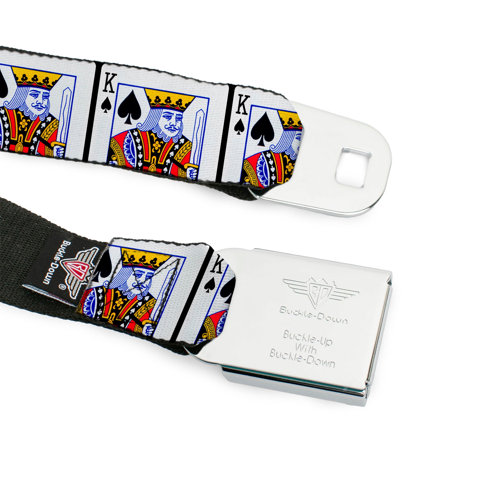 BD Wings Logo CLOSE-UP Full Color Black Silver Seatbelt Belt - King of Spades Webbing Seatbelt Belts Buckle-Down