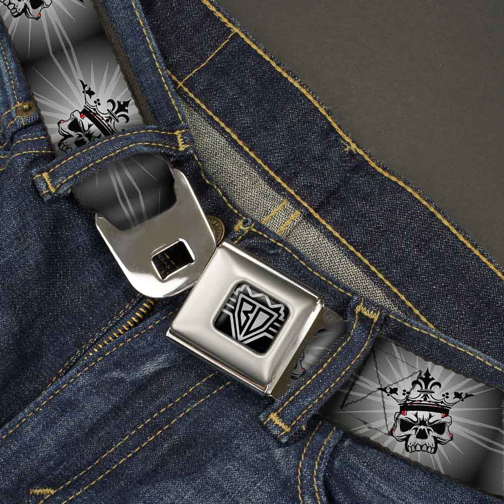 BD Wings Logo CLOSE-UP Full Color Black Silver Seatbelt Belt - King Skull Blocks/Rays Grays Webbing Seatbelt Belts Buckle-Down