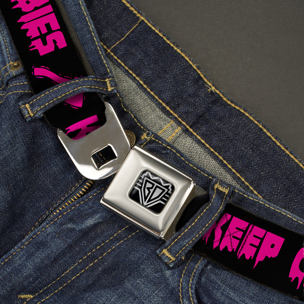 BD Wings Logo CLOSE-UP Full Color Black Silver Seatbelt Belt - KEEP CALM AND KILL ZOMBIES Black/Pink Webbing Seatbelt Belts Buckle-Down