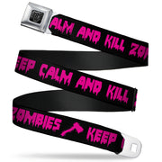 BD Wings Logo CLOSE-UP Full Color Black Silver Seatbelt Belt - KEEP CALM AND KILL ZOMBIES Black/Pink Webbing Seatbelt Belts Buckle-Down