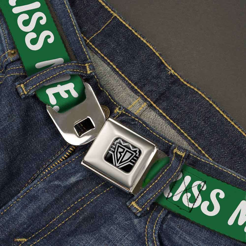 BD Wings Logo CLOSE-UP Full Color Black Silver Seatbelt Belt - KISS ME, I'M IRISH! Clovers Green/White Webbing Seatbelt Belts Buckle-Down