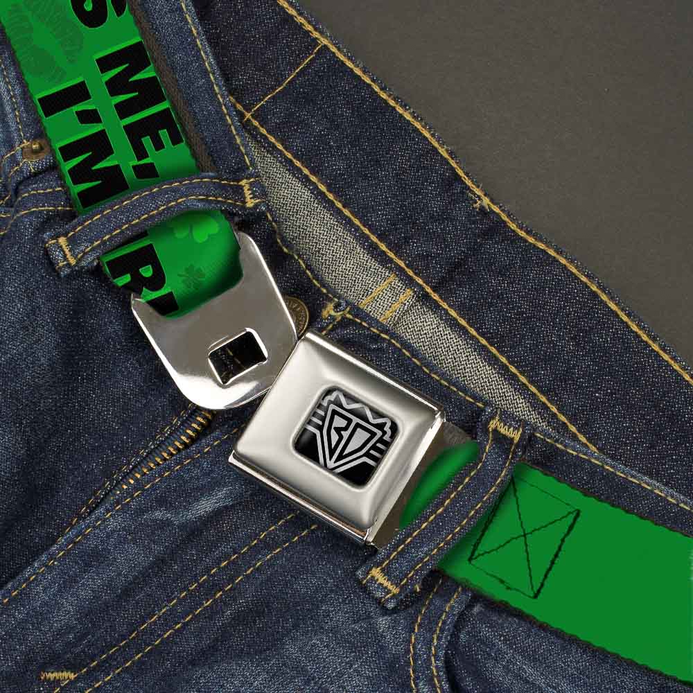 BD Wings Logo CLOSE-UP Full Color Black Silver Seatbelt Belt - KISS ME, I'M IRISH! Clovers/Kisses Greens/Black Webbing Seatbelt Belts Buckle-Down