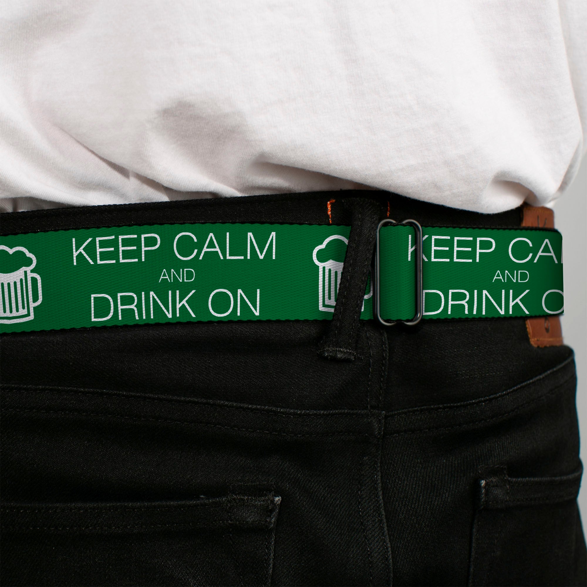 Seatbelt Belt - KEEP CALM AND DRINK ON/Beer Green/White Seatbelt Belts Buckle-Down