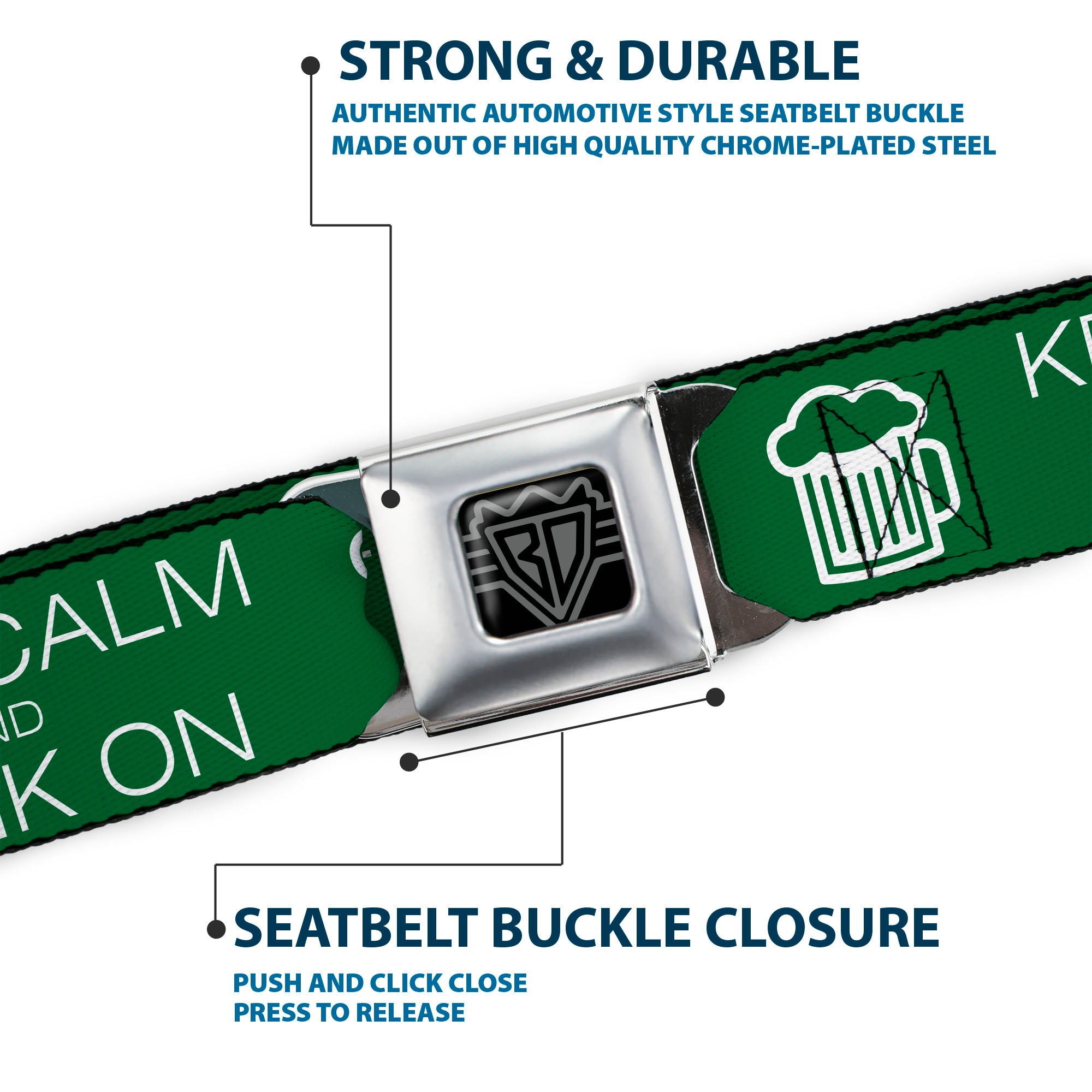 Seatbelt Belt - KEEP CALM AND DRINK ON/Beer Green/White Seatbelt Belts Buckle-Down