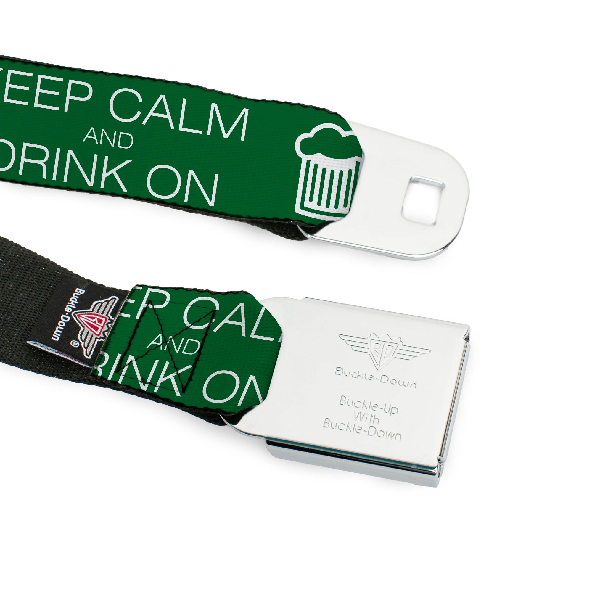 Seatbelt Belt - KEEP CALM AND DRINK ON/Beer Green/White Seatbelt Belts Buckle-Down