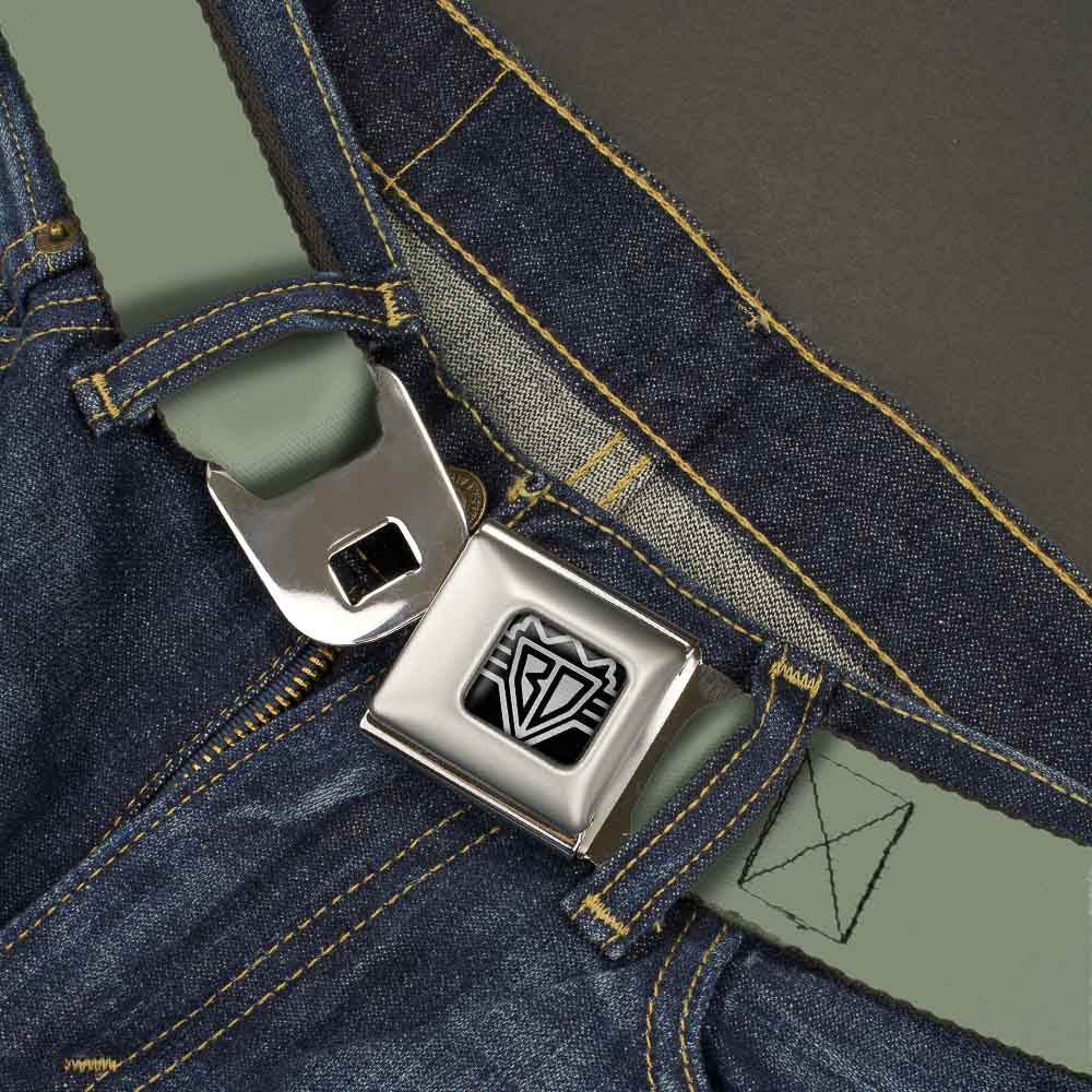BD Wings Logo CLOSE-UP Full Color Black Silver Seatbelt Belt - Khaki Green Webbing Seatbelt Belts Buckle-Down