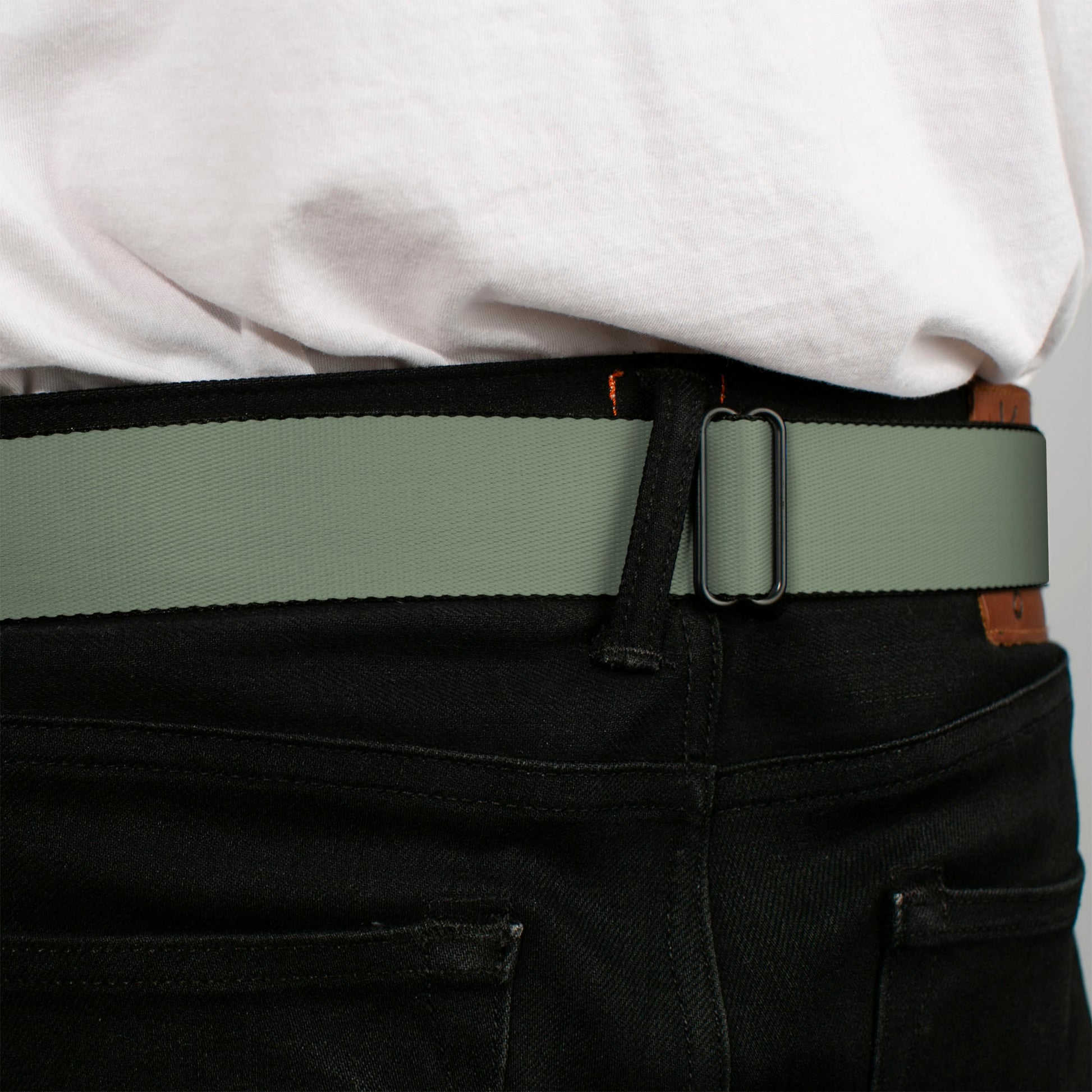 BD Wings Logo CLOSE-UP Full Color Black Silver Seatbelt Belt - Khaki Green Webbing Seatbelt Belts Buckle-Down