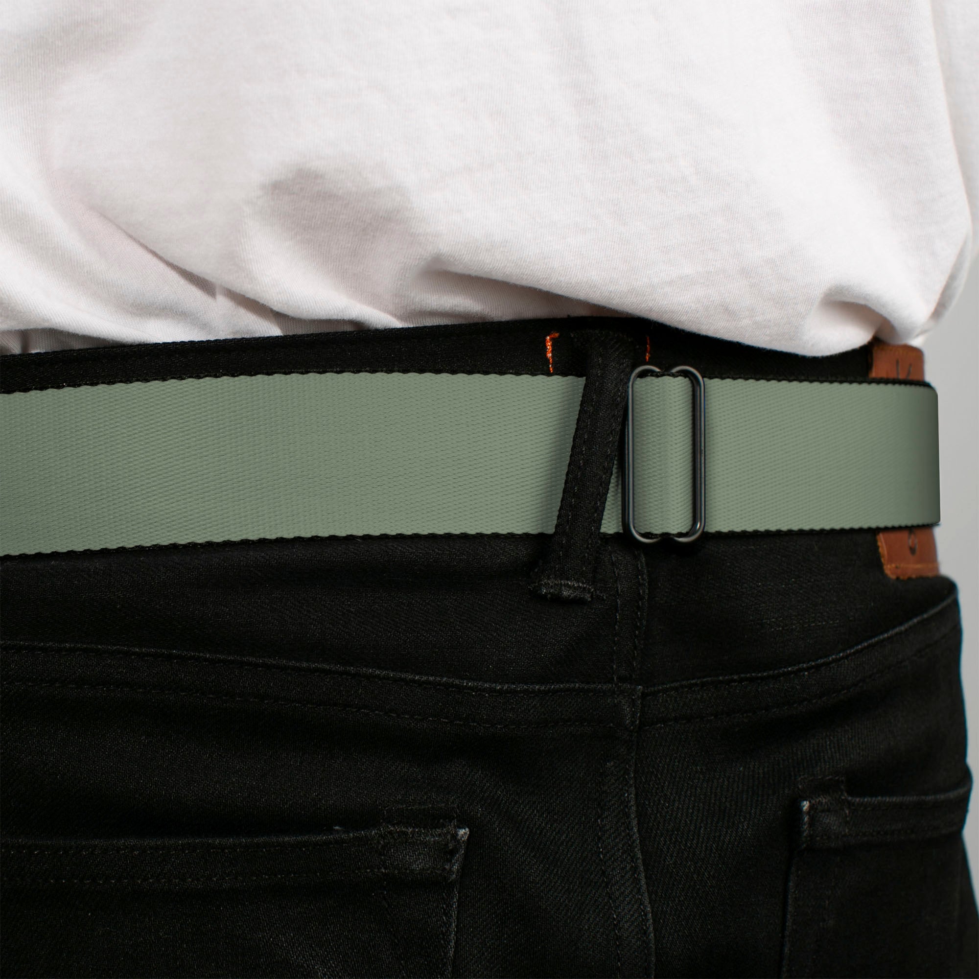 BD Wings Logo CLOSE-UP Full Color Black Silver Seatbelt Belt - Khaki Green Webbing Seatbelt Belts Buckle-Down