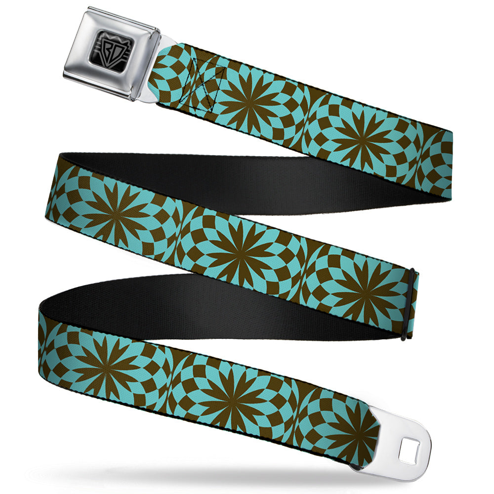 BD Wings Logo CLOSE-UP Full Color Black Silver Seatbelt Belt - Kaleidoscope Balls Turquoise/Brown Webbing Seatbelt Belts Buckle-Down