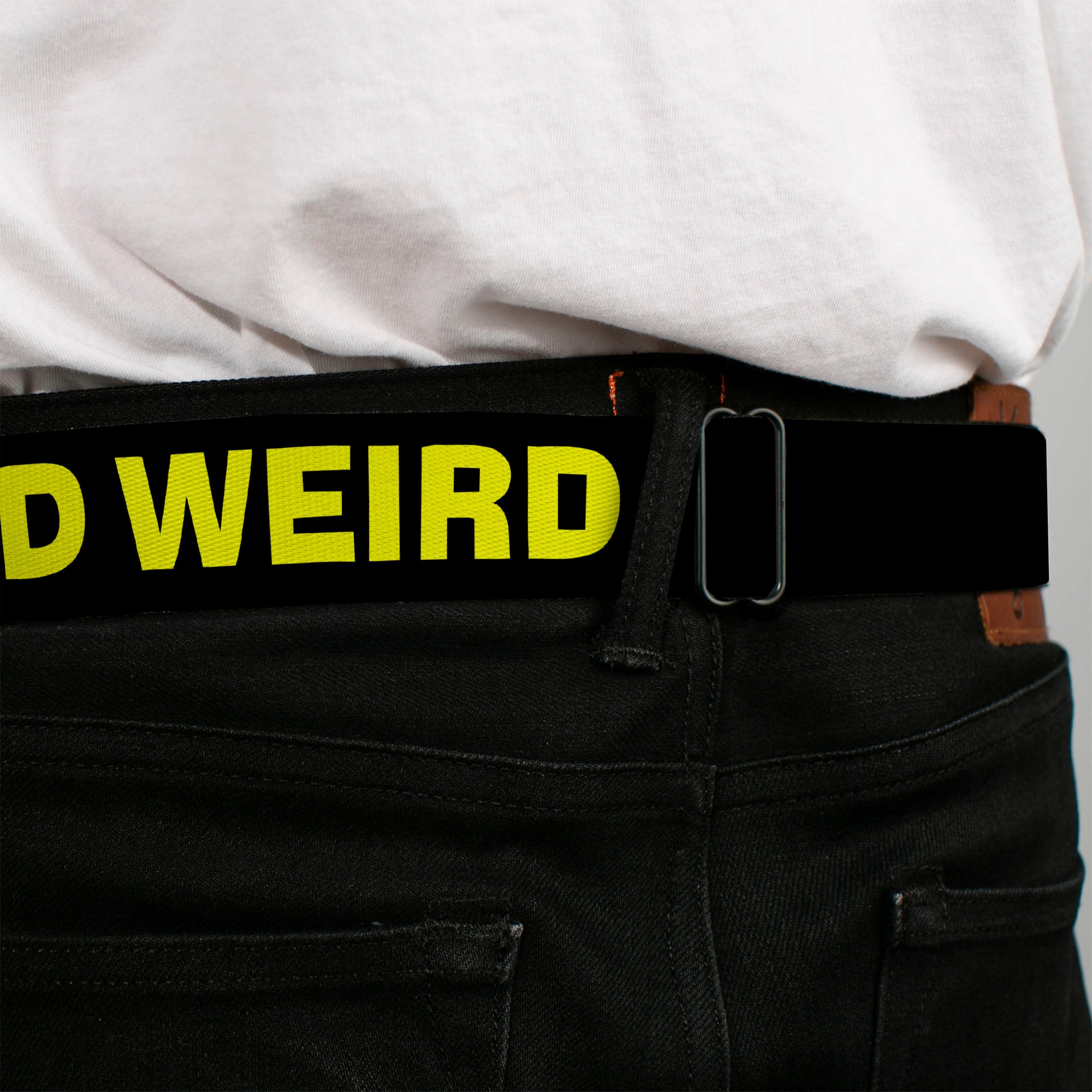 BD Wings Logo CLOSE-UP Full Color Black Silver Seatbelt Belt - KEEP PORTLAND WEIRD Black/Yellow Webbing Seatbelt Belts Buckle-Down