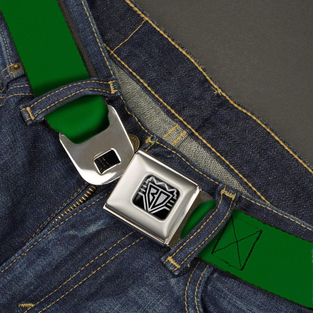 BD Wings Logo CLOSE-UP Full Color Black Silver Seatbelt Belt - Kelly Green Print Webbing Seatbelt Belts Buckle-Down