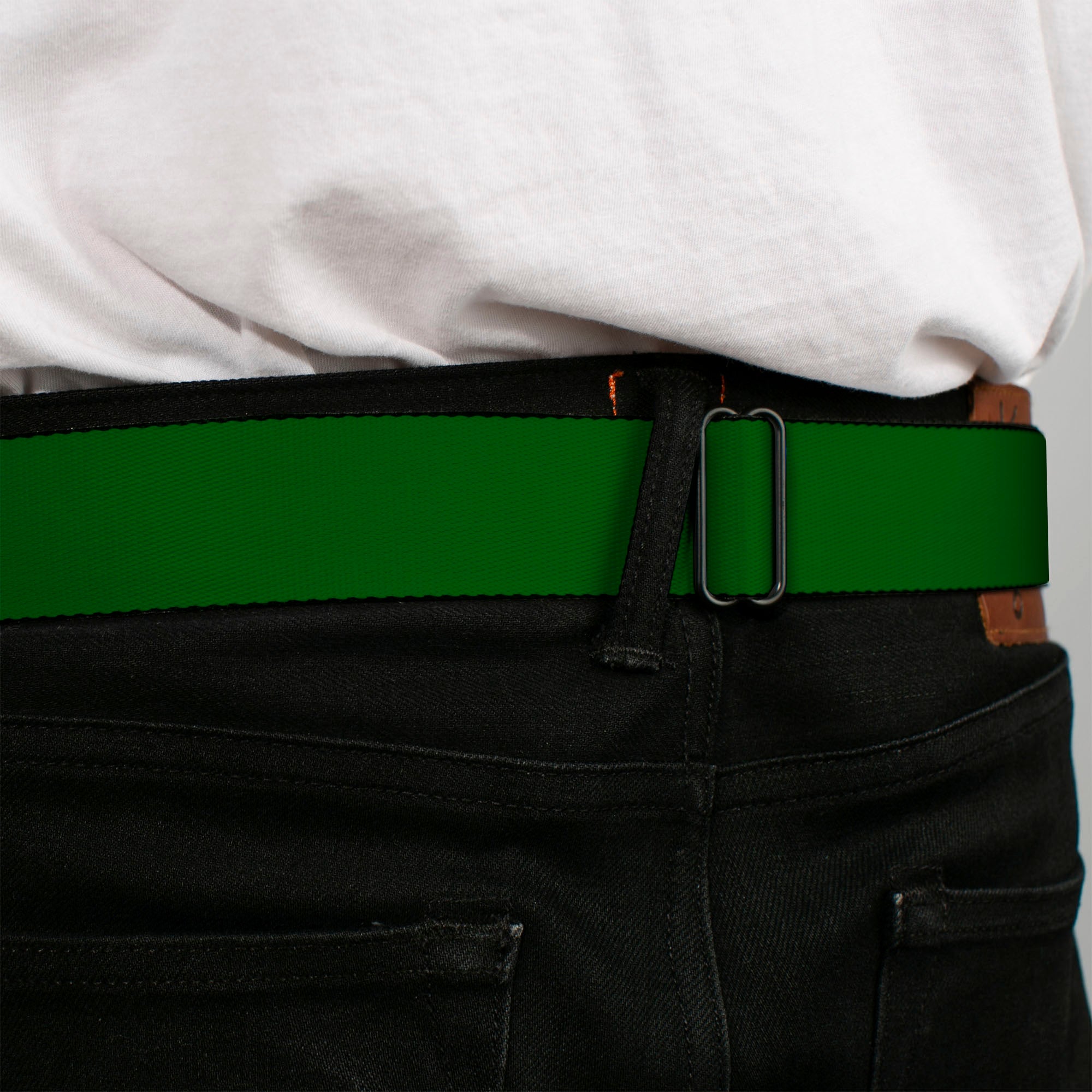 BD Wings Logo CLOSE-UP Full Color Black Silver Seatbelt Belt - Kelly Green Print Webbing Seatbelt Belts Buckle-Down