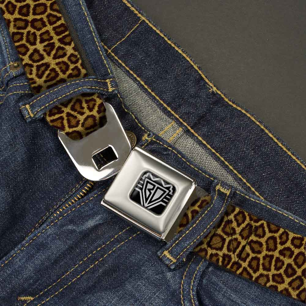 BD Wings Logo CLOSE-UP Full Color Black Silver Seatbelt Belt - Leopard Brown Webbing Seatbelt Belts Buckle-Down