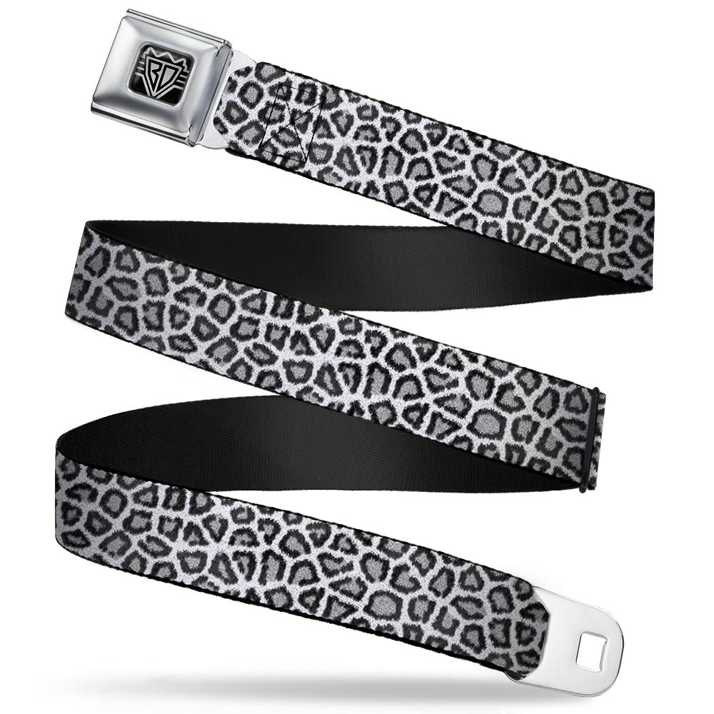 BD Wings Logo CLOSE-UP Full Color Black Silver Seatbelt Belt - Leopard White Webbing Seatbelt Belts Buckle-Down