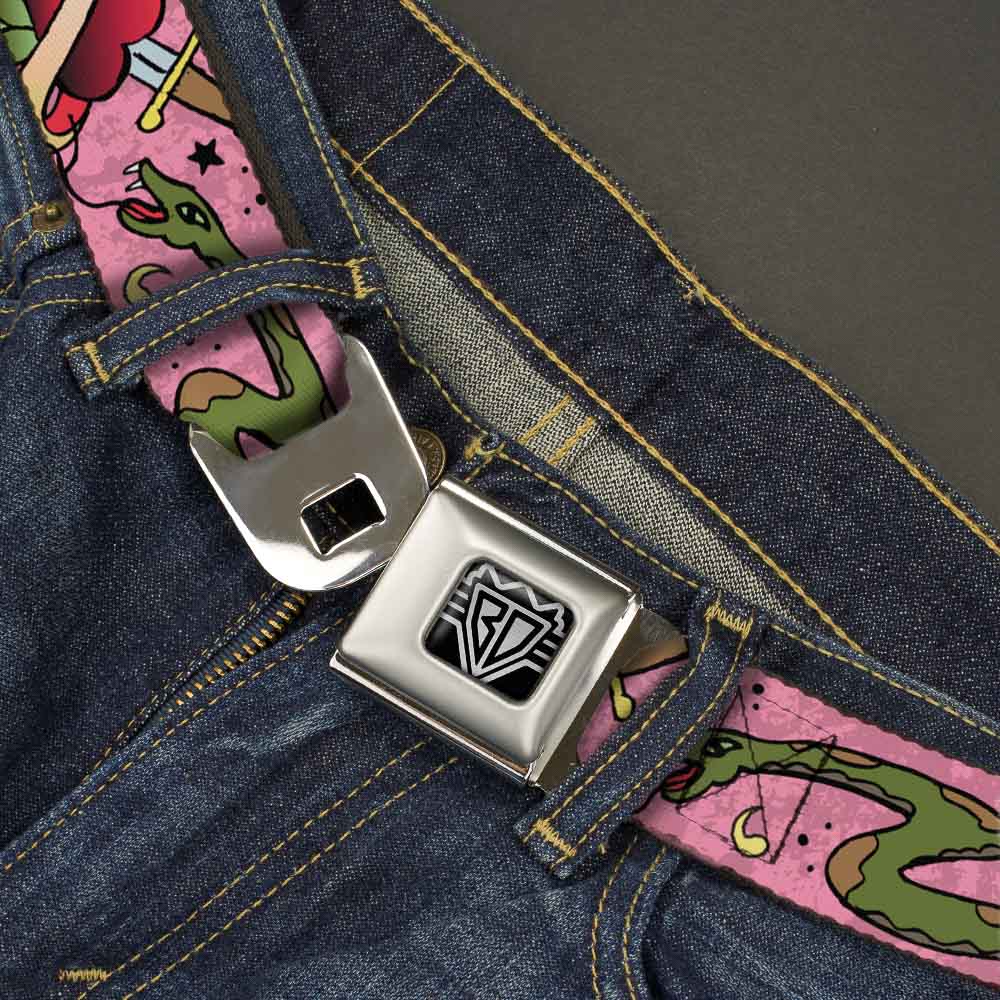 BD Wings Logo CLOSE-UP Full Color Black Silver Seatbelt Belt - Live Hard Die Young Pink Webbing Seatbelt Belts Buckle-Down