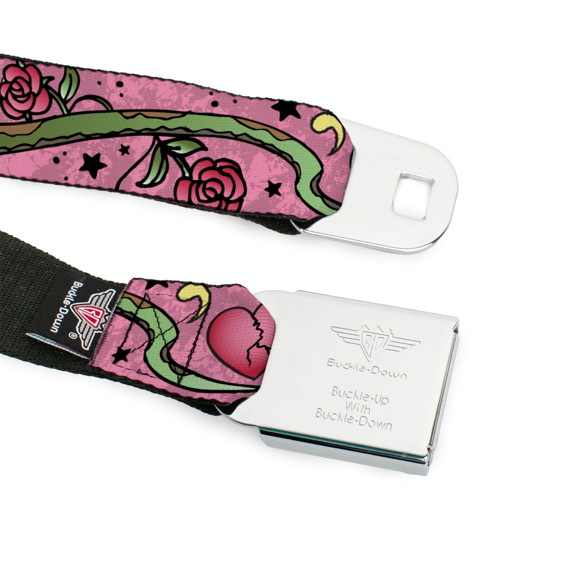 BD Wings Logo CLOSE-UP Full Color Black Silver Seatbelt Belt - Live Hard Die Young Pink Webbing Seatbelt Belts Buckle-Down