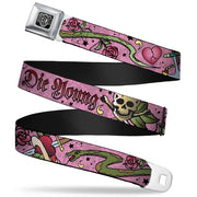 BD Wings Logo CLOSE-UP Full Color Black Silver Seatbelt Belt - Live Hard Die Young Pink Webbing Seatbelt Belts Buckle-Down