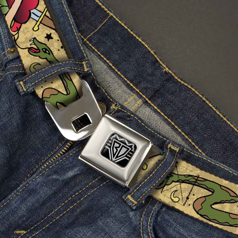 BD Wings Logo CLOSE-UP Full Color Black Silver Seatbelt Belt - Live Hard Die Young Tan Webbing Seatbelt Belts Buckle-Down