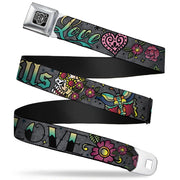 BD Wings Logo CLOSE-UP Full Color Black Silver Seatbelt Belt - Love Kills Gray Webbing Seatbelt Belts Buckle-Down