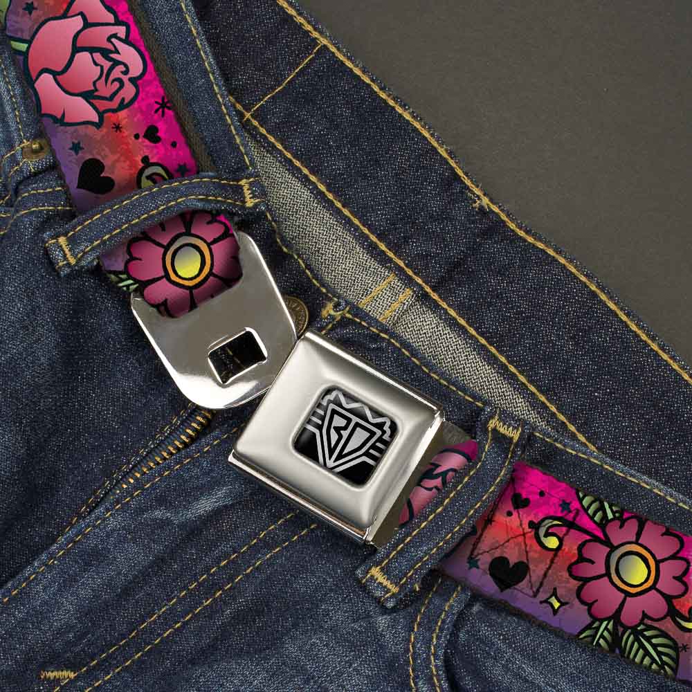 BD Wings Logo CLOSE-UP Full Color Black Silver Seatbelt Belt - Love Love Pink Webbing Seatbelt Belts Buckle-Down