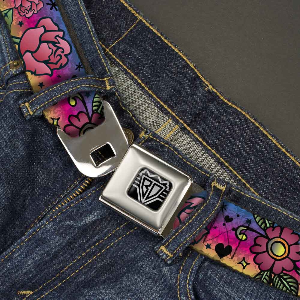 BD Wings Logo CLOSE-UP Full Color Black Silver Seatbelt Belt - Love Love Purple Webbing Seatbelt Belts Buckle-Down