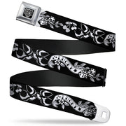 BD Wings Logo CLOSE-UP Full Color Black Silver Seatbelt Belt - Lucky Black/White Webbing Seatbelt Belts Buckle-Down