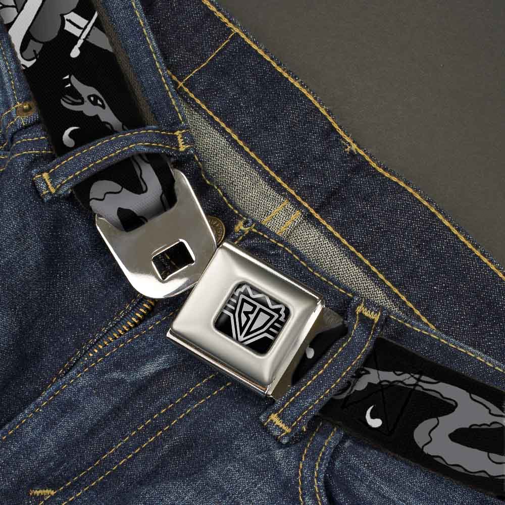BD Wings Logo CLOSE-UP Full Color Black Silver Seatbelt Belt - Live Hard Die Young Black/White Webbing Seatbelt Belts Buckle-Down