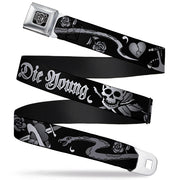 BD Wings Logo CLOSE-UP Full Color Black Silver Seatbelt Belt - Live Hard Die Young Black/White Webbing Seatbelt Belts Buckle-Down