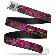 BD Wings Logo CLOSE-UP Full Color Black Silver Seatbelt Belt - Love Kills CLOSE-UP Pink Webbing Seatbelt Belts Buckle-Down