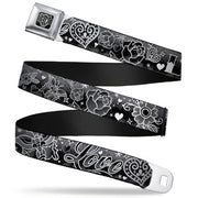 BD Wings Logo CLOSE-UP Full Color Black Silver Seatbelt Belt - Love Love Black/White Webbing Seatbelt Belts Buckle-Down