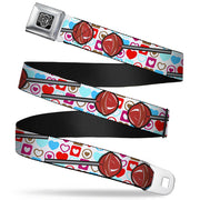 BD Wings Logo CLOSE-UP Full Color Black Silver Seatbelt Belt - Lollipop Hearts White Webbing Seatbelt Belts Buckle-Down