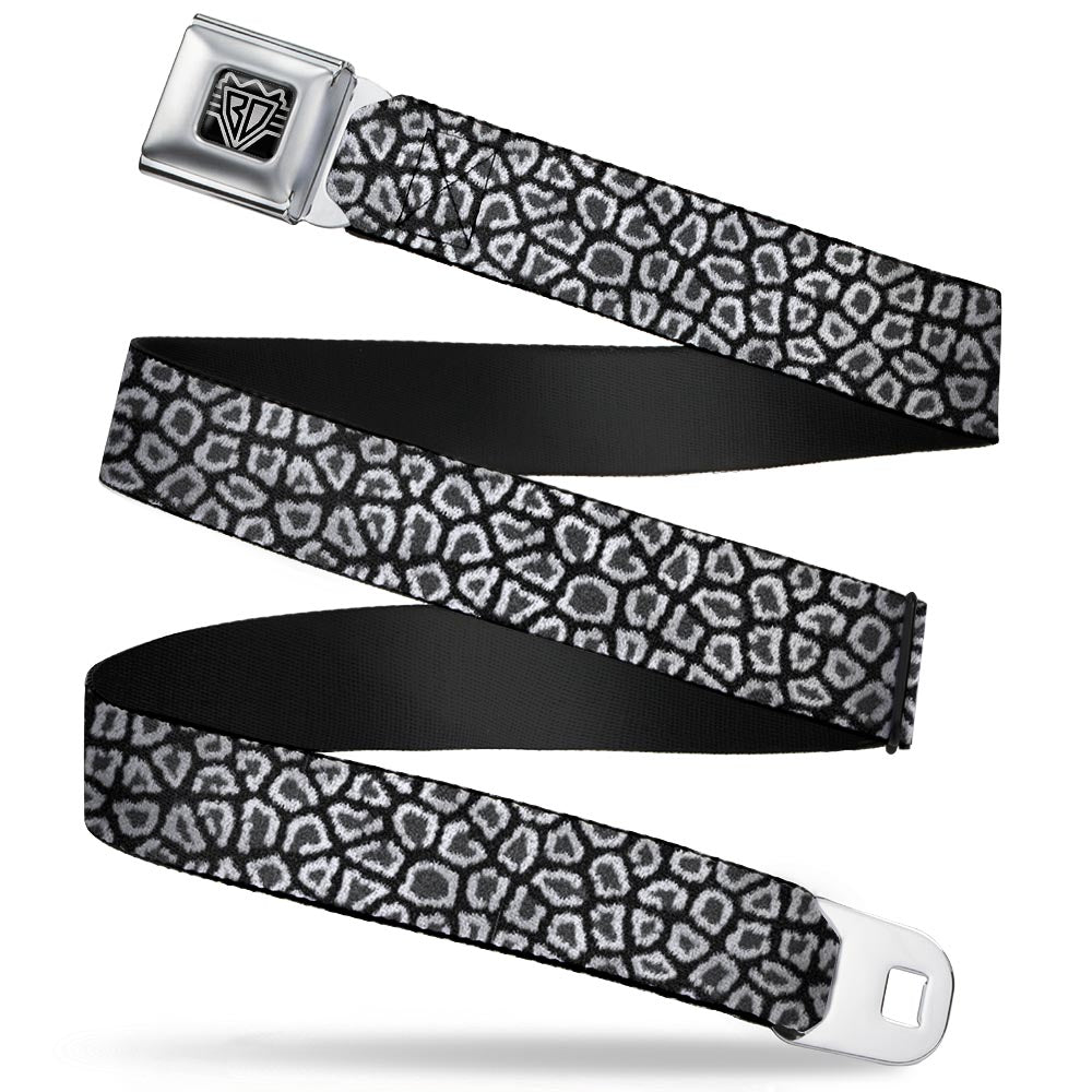BD Wings Logo CLOSE-UP Full Color Black Silver Seatbelt Belt - Leopard Black Webbing Seatbelt Belts Buckle-Down