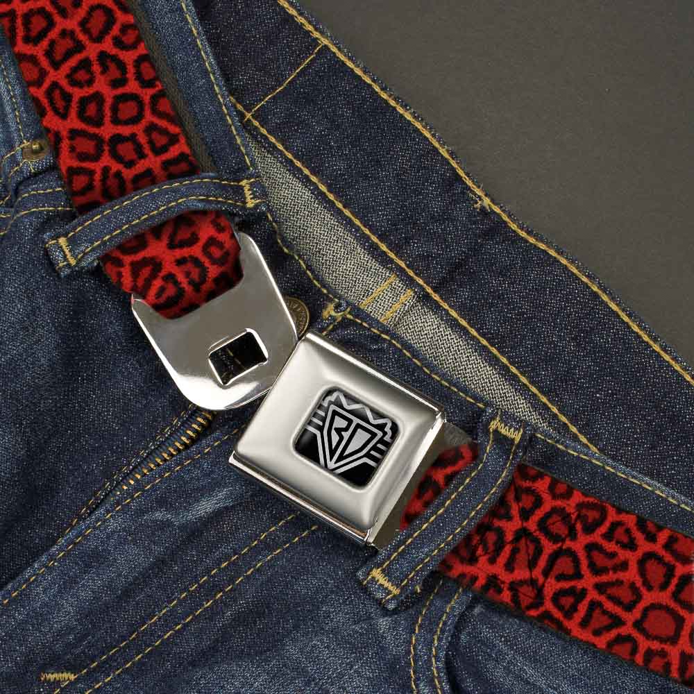 BD Wings Logo CLOSE-UP Full Color Black Silver Seatbelt Belt - Leopard Red Webbing Seatbelt Belts Buckle-Down