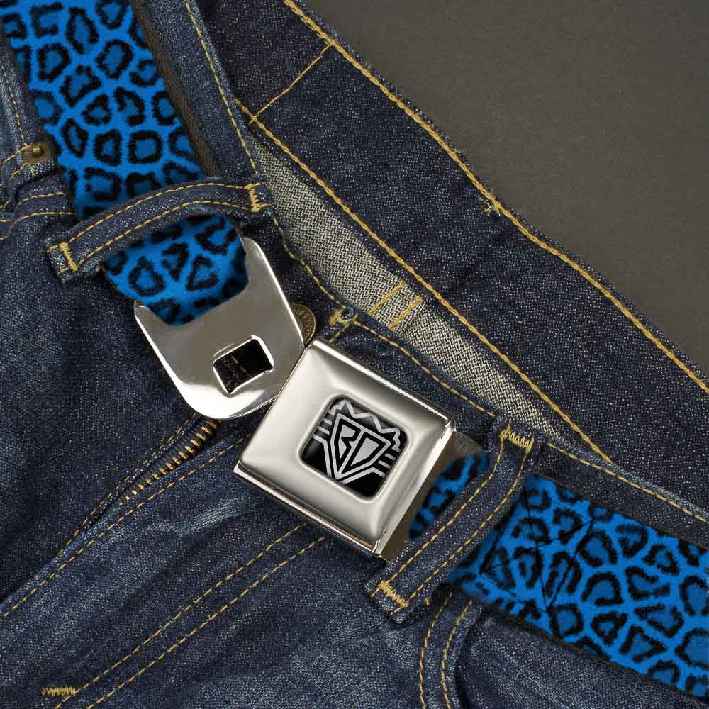 BD Wings Logo CLOSE-UP Full Color Black Silver Seatbelt Belt - Leopard Turquoise Webbing Seatbelt Belts Buckle-Down