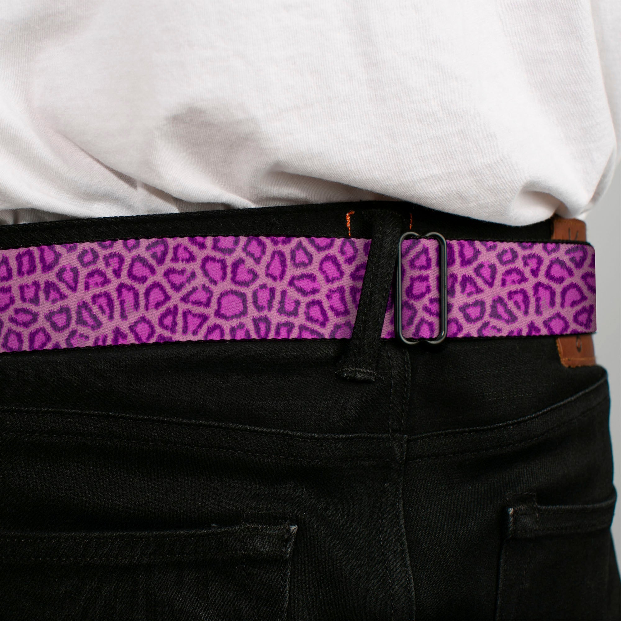 BD Wings Logo CLOSE-UP Full Color Black Silver Seatbelt Belt - Leopard Baby Pink Webbing Seatbelt Belts Buckle-Down