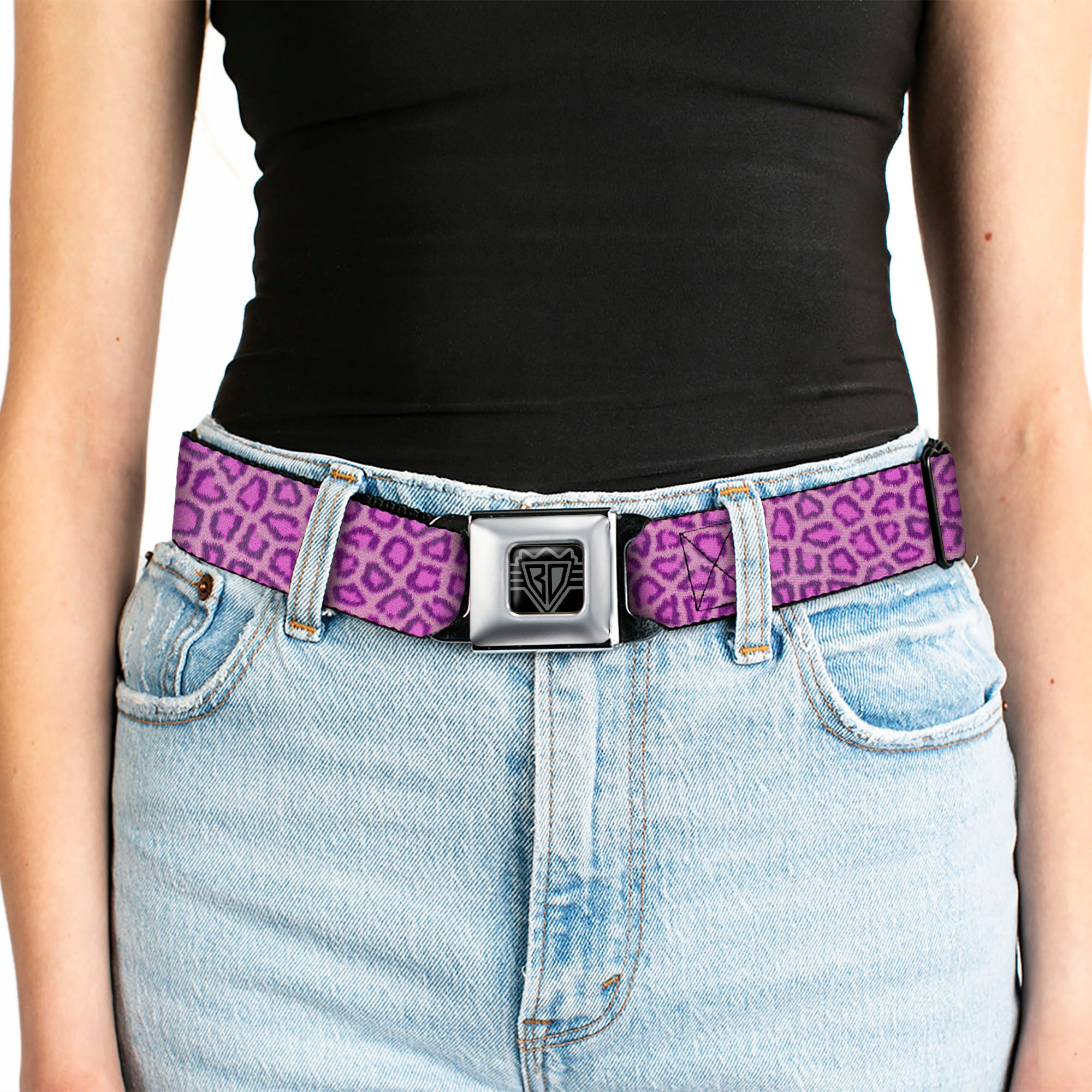 BD Wings Logo CLOSE-UP Full Color Black Silver Seatbelt Belt - Leopard Baby Pink Webbing Seatbelt Belts Buckle-Down