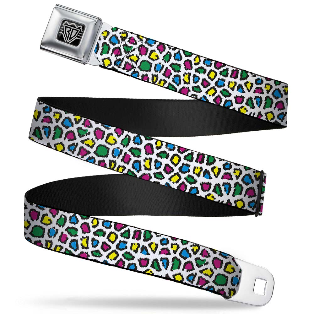 BD Wings Logo CLOSE-UP Full Color Black Silver Seatbelt Belt - Leopard White/Multi Color Webbing Seatbelt Belts Buckle-Down