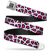 BD Wings Logo CLOSE-UP Full Color Black Silver Seatbelt Belt - Leopard White/Fuchsia Webbing Seatbelt Belts Buckle-Down