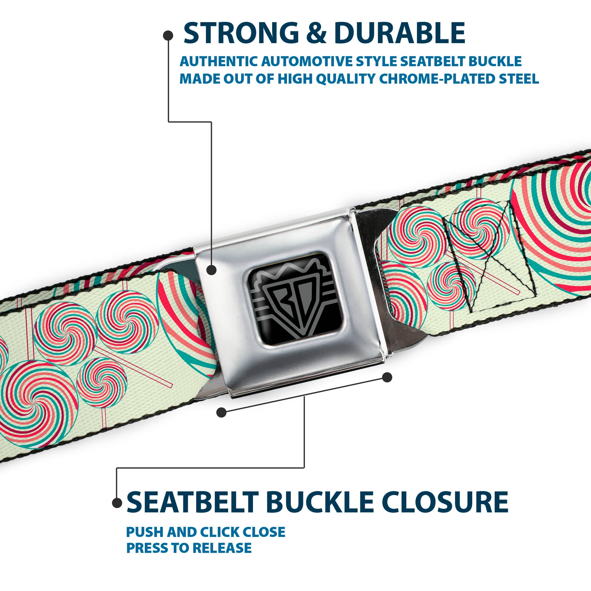 BD Wings Logo CLOSE-UP Full Color Black Silver Seatbelt Belt - Lollipops Webbing Seatbelt Belts Buckle-Down