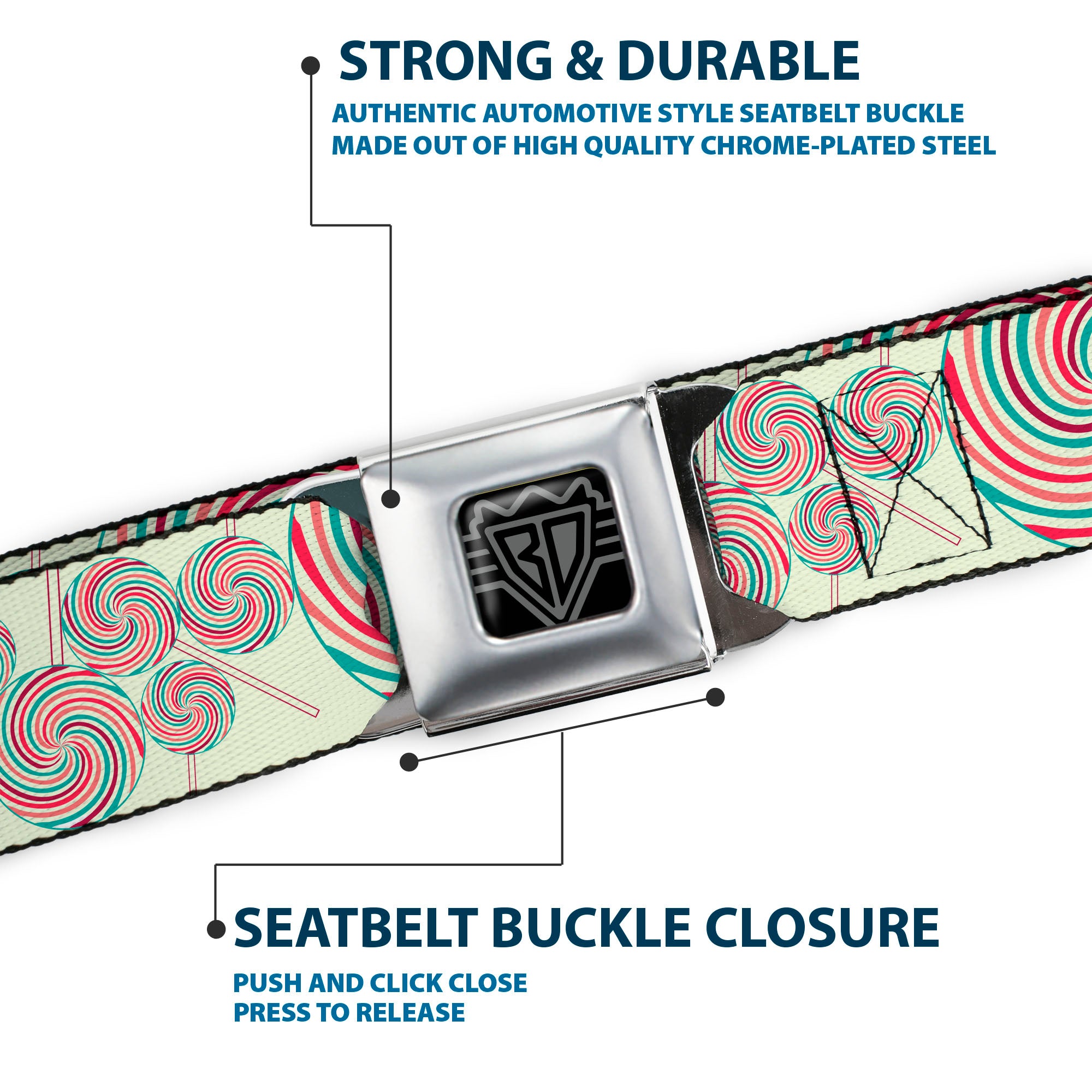 BD Wings Logo CLOSE-UP Full Color Black Silver Seatbelt Belt - Lollipops Webbing Seatbelt Belts Buckle-Down