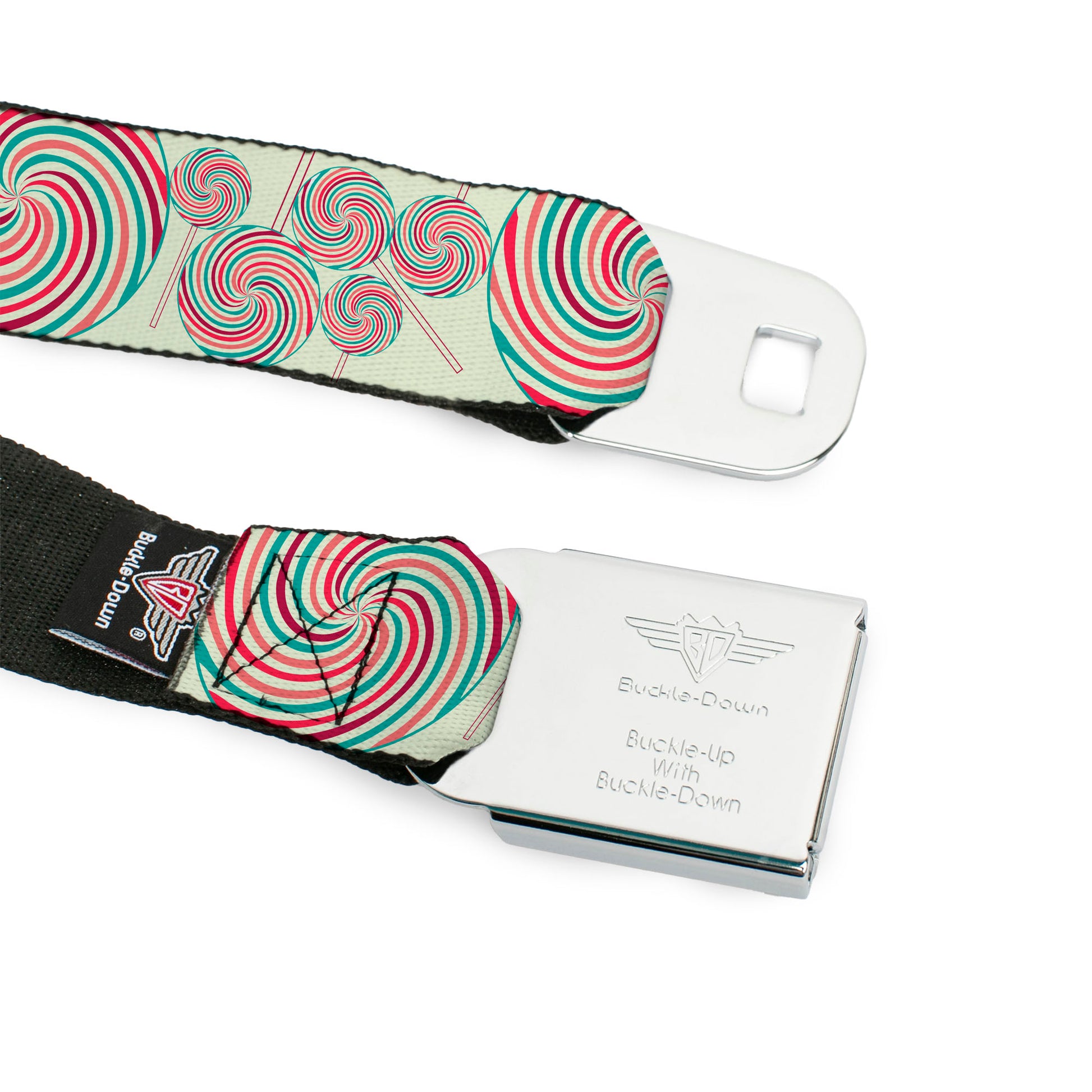 BD Wings Logo CLOSE-UP Full Color Black Silver Seatbelt Belt - Lollipops Webbing Seatbelt Belts Buckle-Down