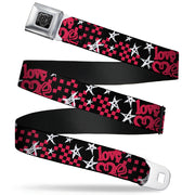 BD Wings Logo CLOSE-UP Full Color Black Silver Seatbelt Belt - Love Me w/Sketch Stars & Checkers Black/Fuchsia/White Webbing Seatbelt Belts Buckle-Down