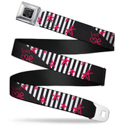 BD Wings Logo CLOSE-UP Full Color Black Silver Seatbelt Belt - Love Me w/Sketch Stars & Stripes Black/White/Fuchsia Webbing Seatbelt Belts Buckle-Down