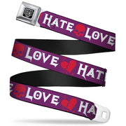BD Wings Logo CLOSE-UP Full Color Black Silver Seatbelt Belt - Love/Hate Purple/White/Fuchsia Webbing Seatbelt Belts Buckle-Down