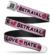 BD Wings Logo CLOSE-UP Full Color Black Silver Seatbelt Belt - Love/Hate/Betrayal Pink/Black/Fuchsia Webbing Seatbelt Belts Buckle-Down