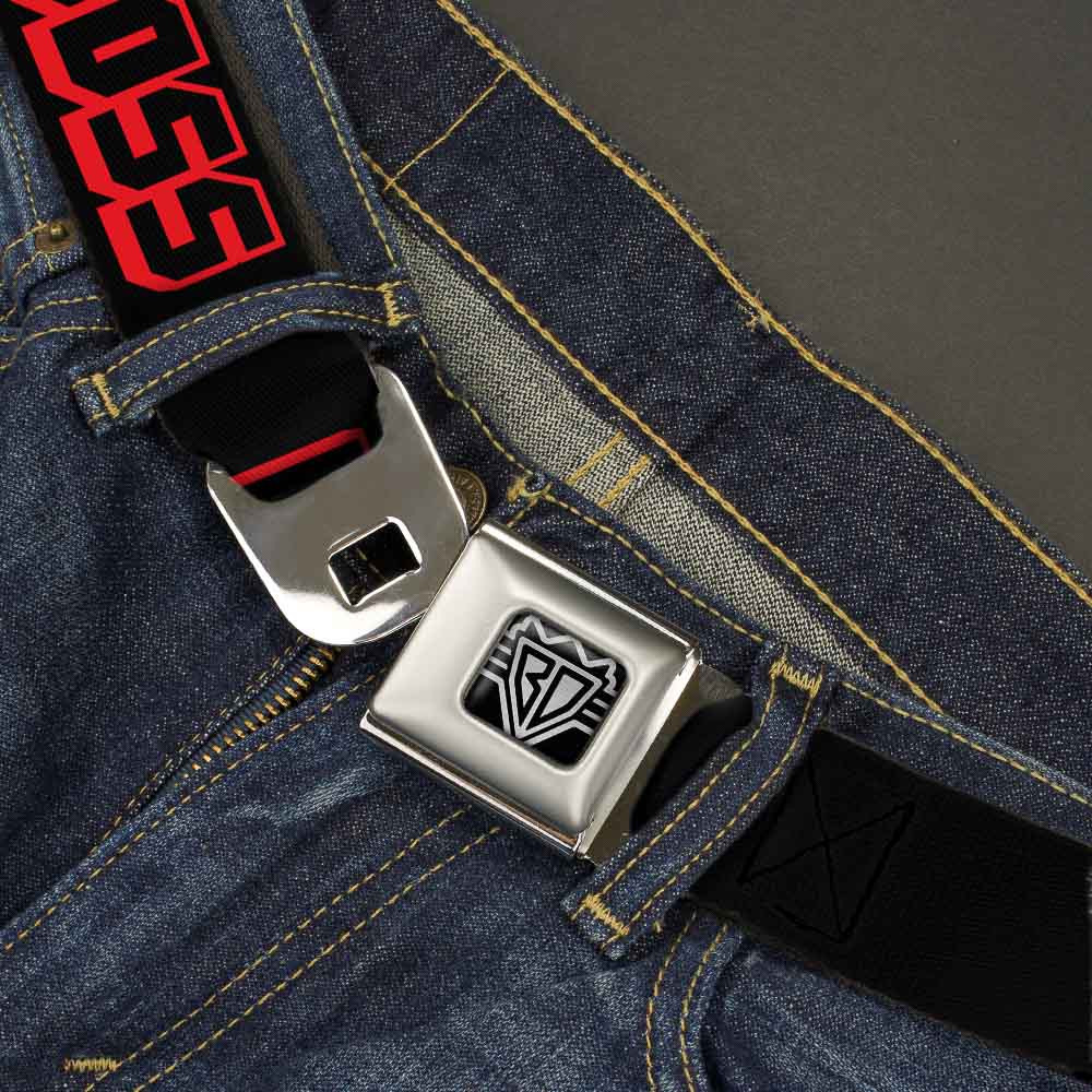 BD Wings Logo CLOSE-UP Full Color Black Silver Seatbelt Belt - LIKE A BOSS Black/Red Webbing Seatbelt Belts Buckle-Down